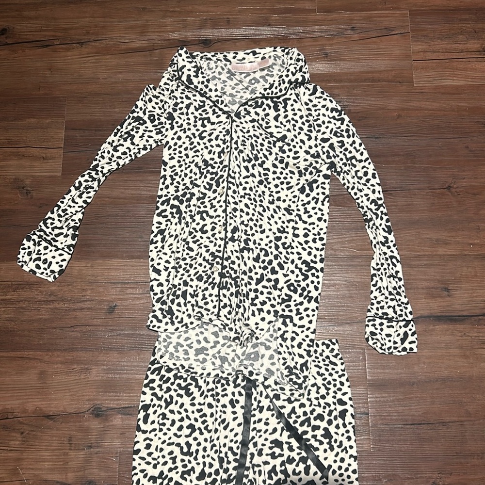 Rachel Parcell Long Sleeve Print Pajamas, IVORY DOVE LEOPARD